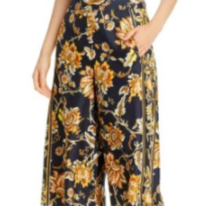 KOBI HALPERIN Womens Black Zippered Elastic Waist Floral Wide Leg Silk Pants M